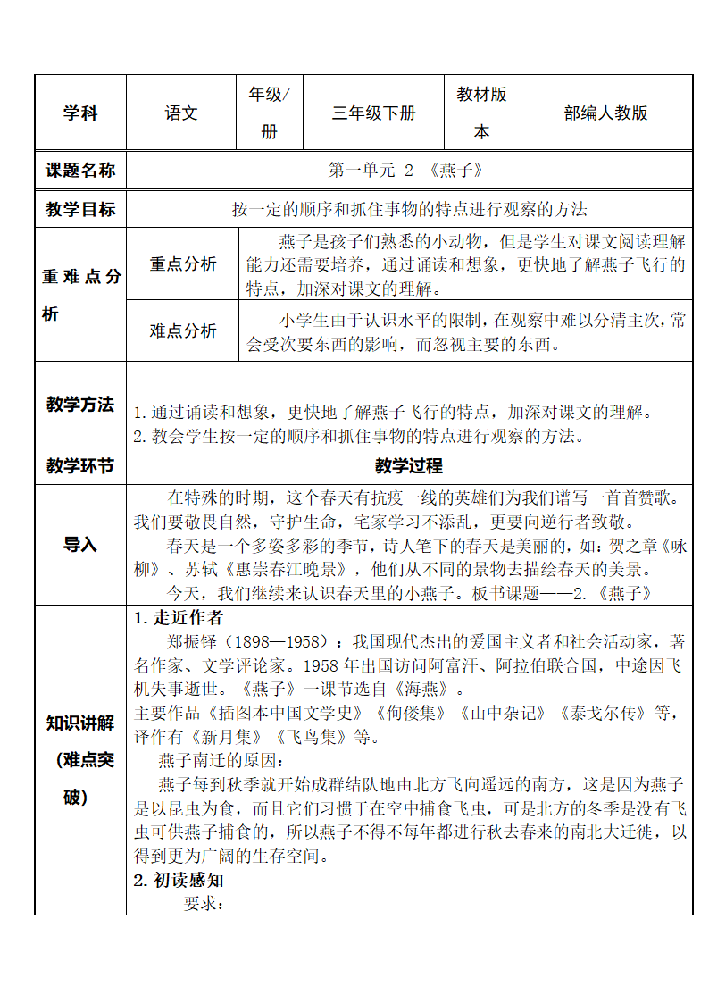 2 燕子 教案.doc第1页