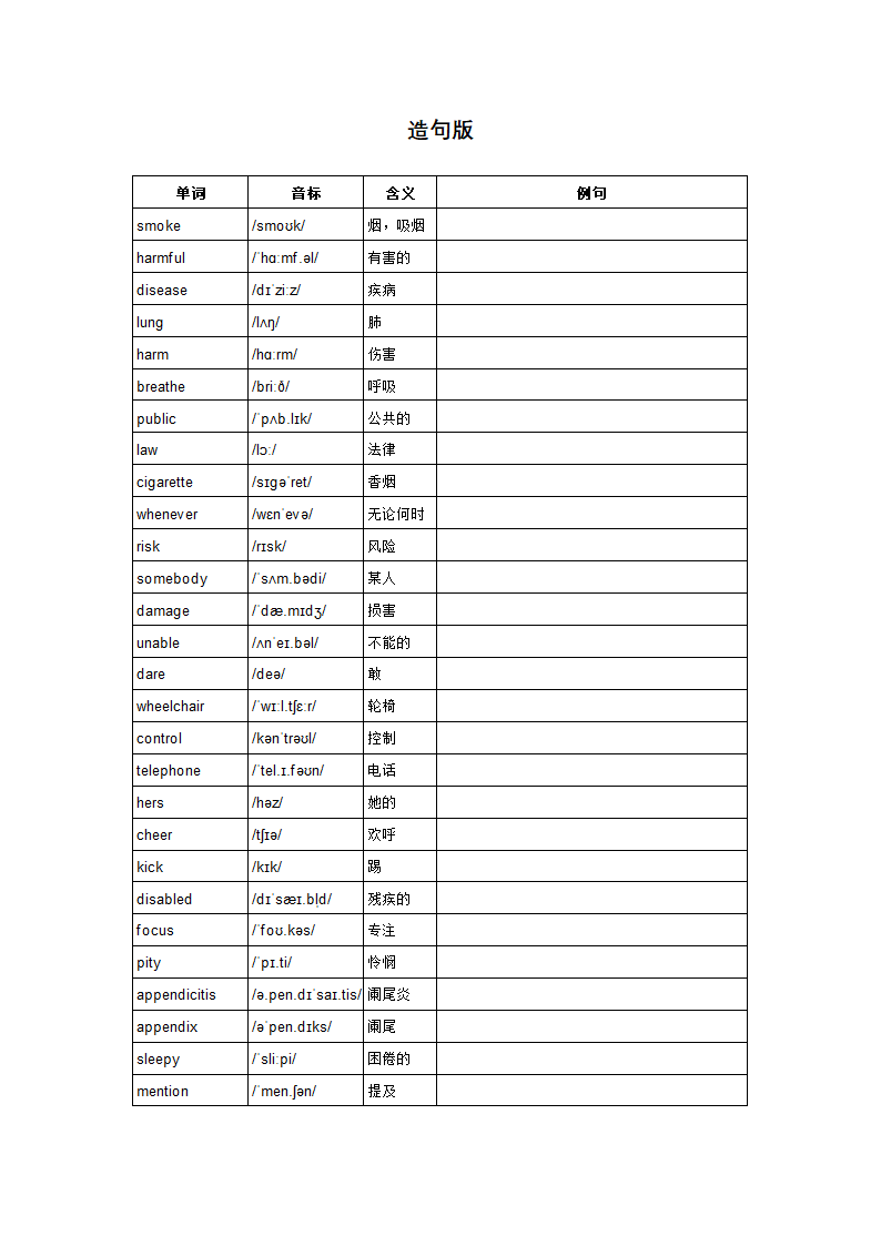 冀教版九年级全册Unit 1  Stay Healthy Lessons 4-6 单词背默音标写词造句应用同步练习.doc第2页