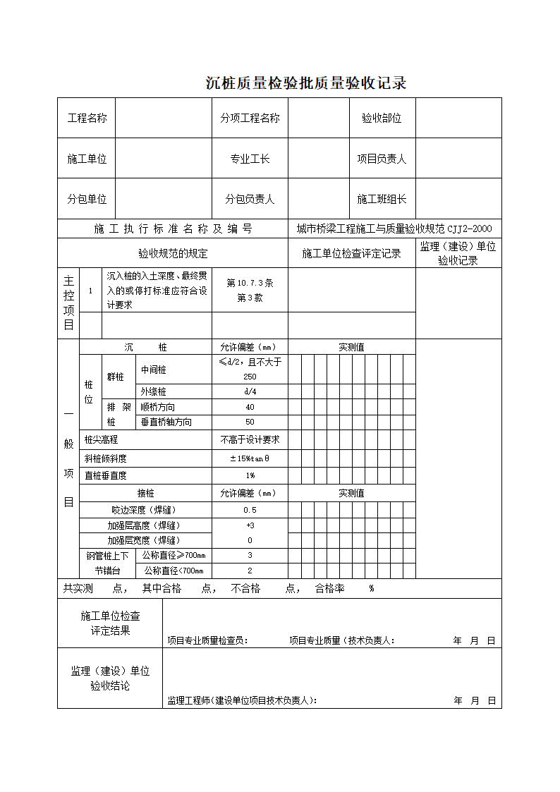 沉桩质量检验批质量验收记录.docx第1页