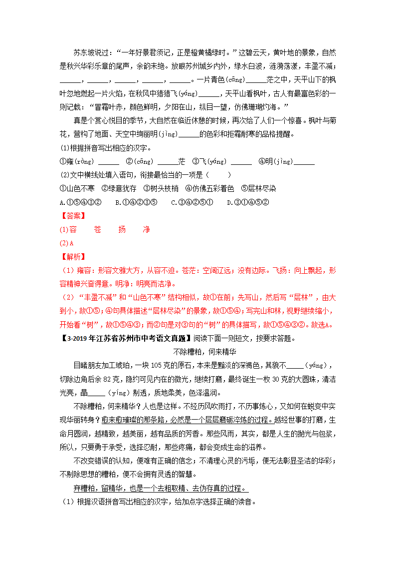 专题02基础综合6年中考（2016-2021年）1年模拟（2021年）语文试题真题汇编（江苏苏州专用）（含答案解析）.doc第12页