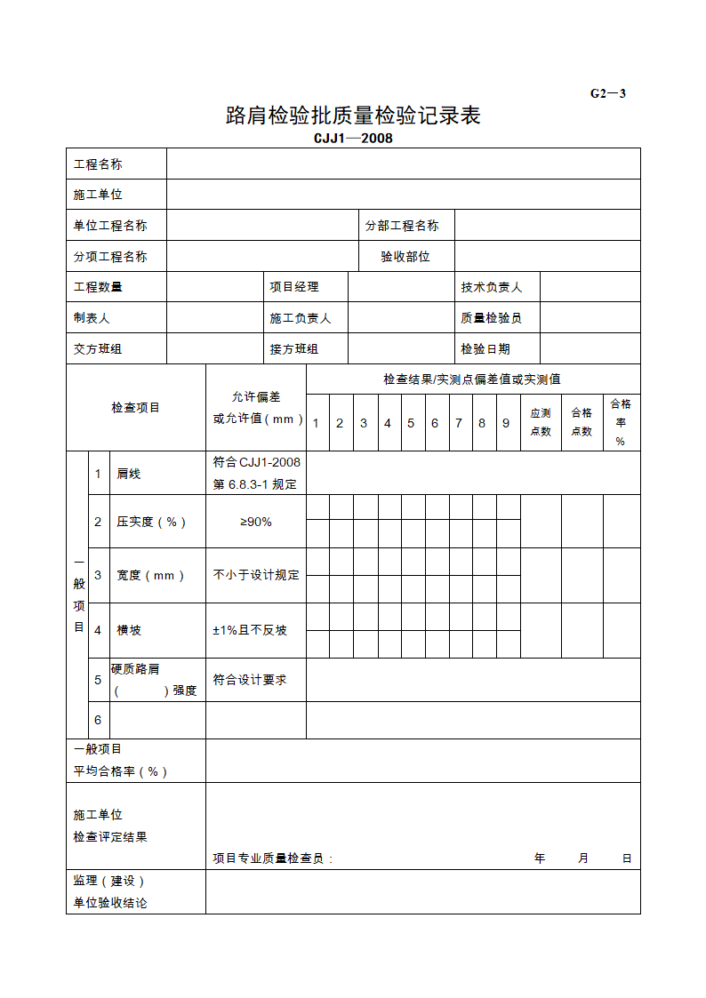 路肩检验批质量检验记录表材料.doc第1页