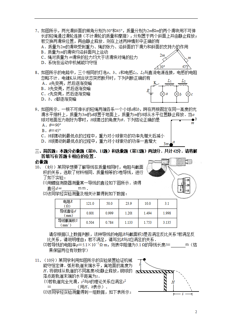 08年江苏高考物理试卷第2页