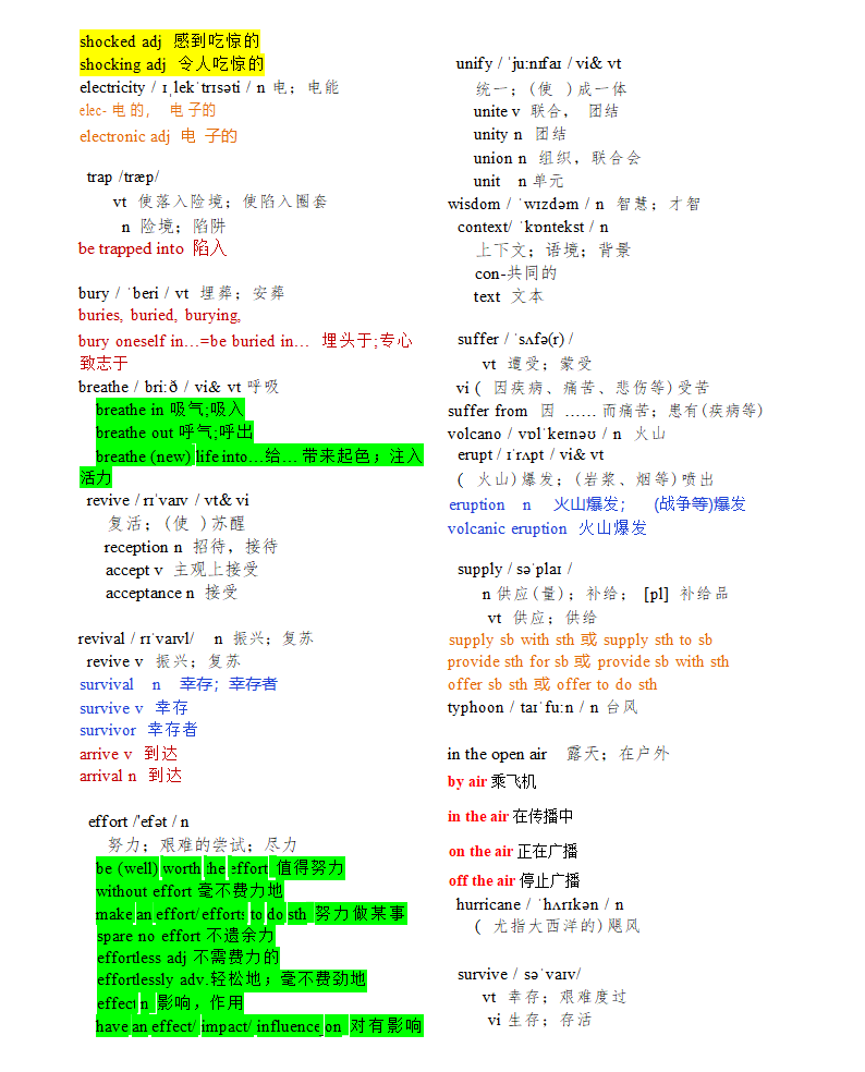 人教版（2019）必修 第一册Unit 4 Natural disaster词汇过关练（含答案）.doc第2页