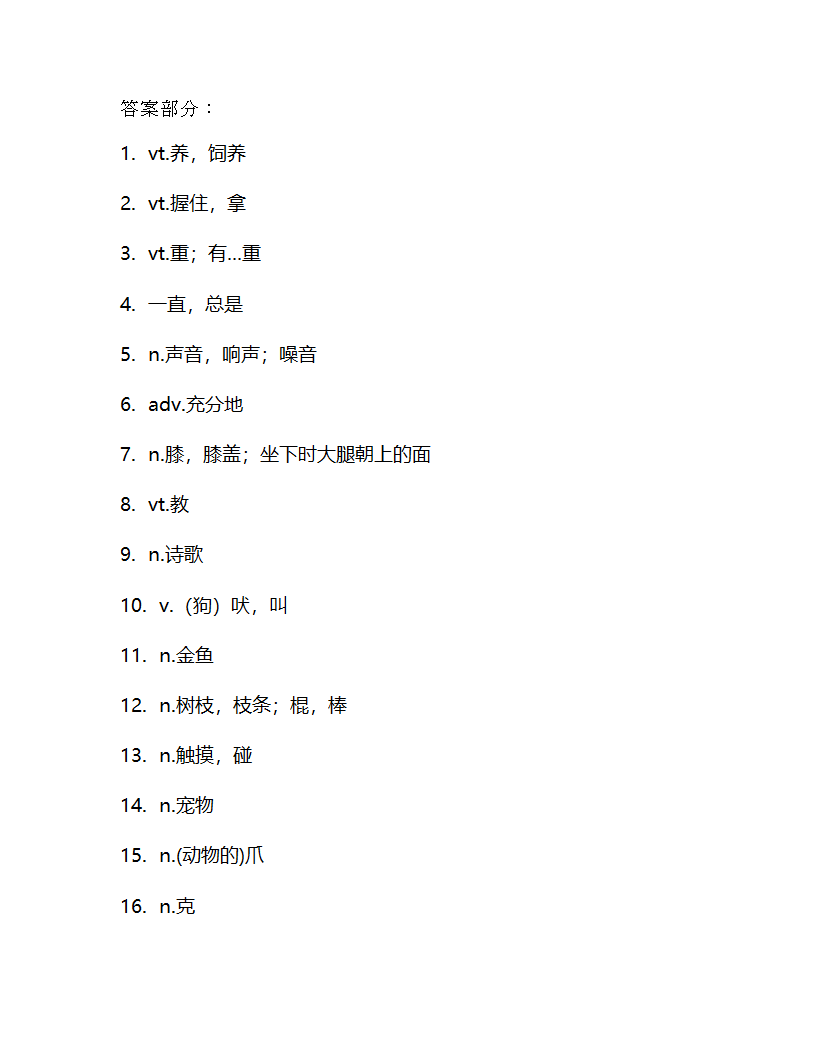 Unit 8 Pets单词检测  2022-2023学年牛津译林版英语七年级下册（含答案）.doc第4页