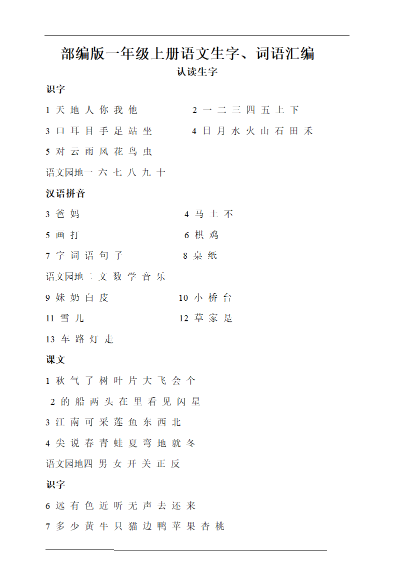 部编版一年级语文上册必背必考知识点名师梳理(暑假预习、附检测表).doc第8页