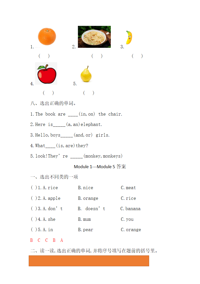 外研版（三起）英语三年级下册 Module 1-Module 5词汇暑假练习（含答案）.doc第3页