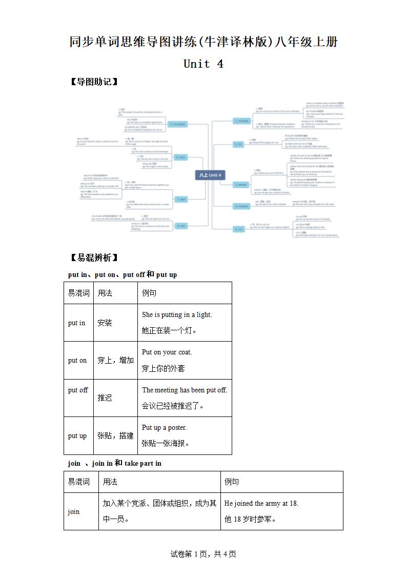 八年级上册Unit 4 Do it yourself  同步单词思维导图讲练(牛津译林版)（含解析）.doc第1页