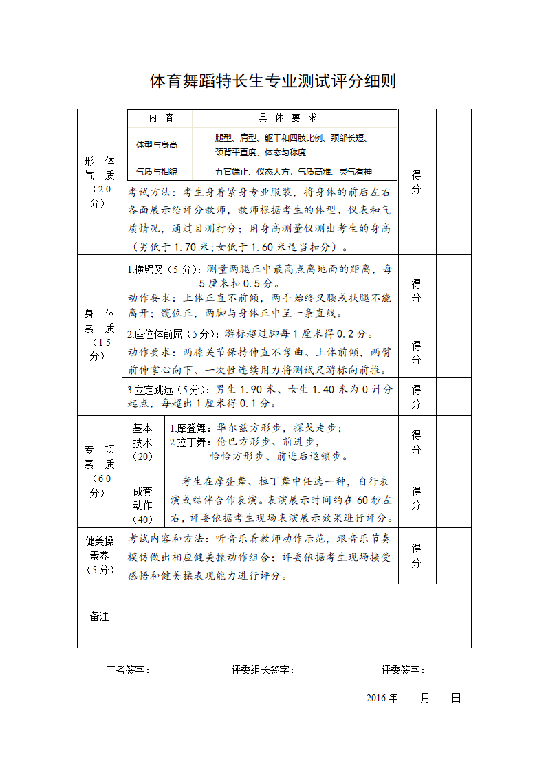 体育舞蹈特长生专业测试评分细则第1页