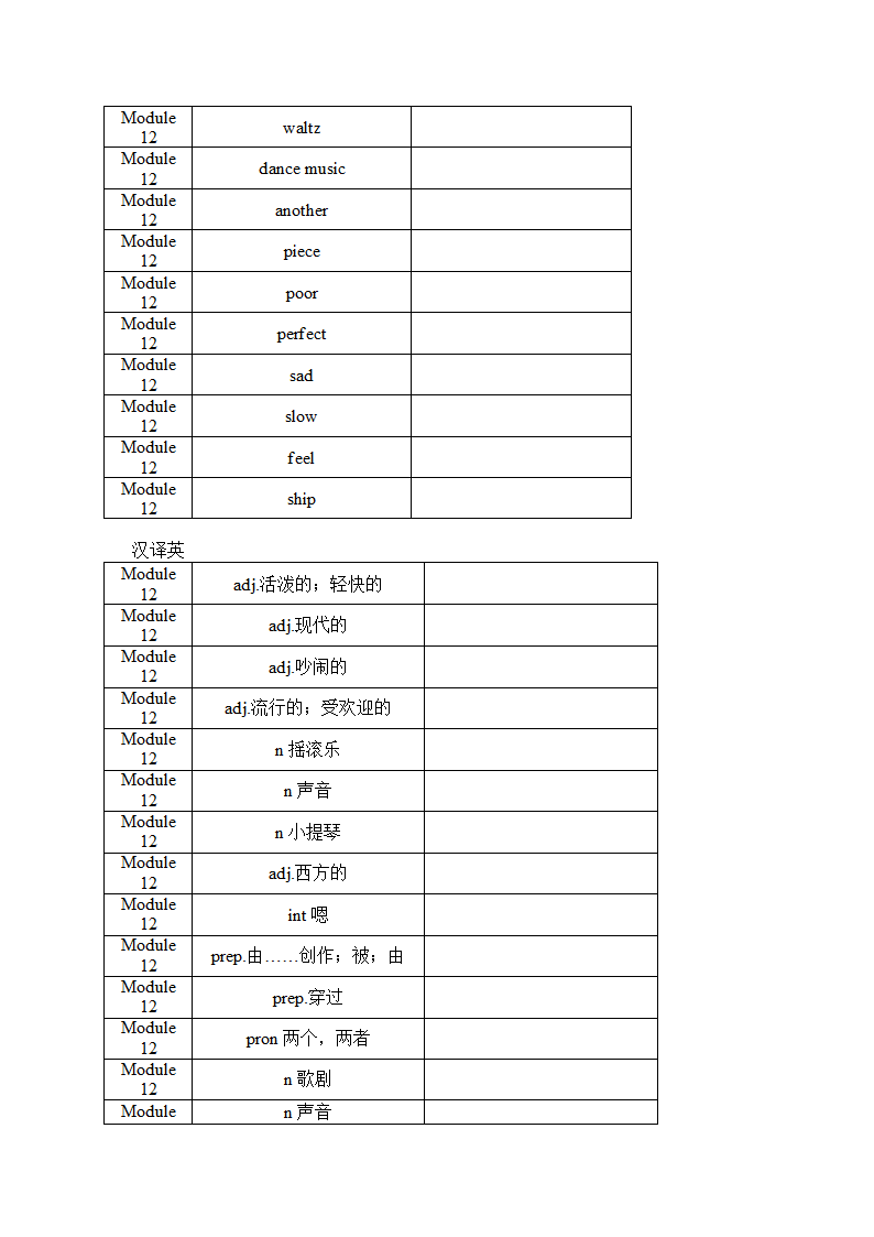 2021-2022学年外研版七年级英语下册Module 12 Western music单词、词组默写清单（含答案）.doc第2页