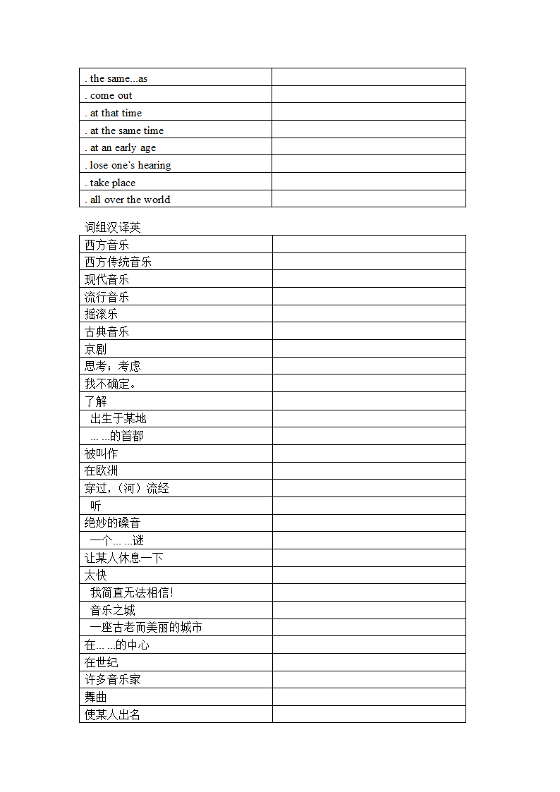 2021-2022学年外研版七年级英语下册Module 12 Western music单词、词组默写清单（含答案）.doc第5页