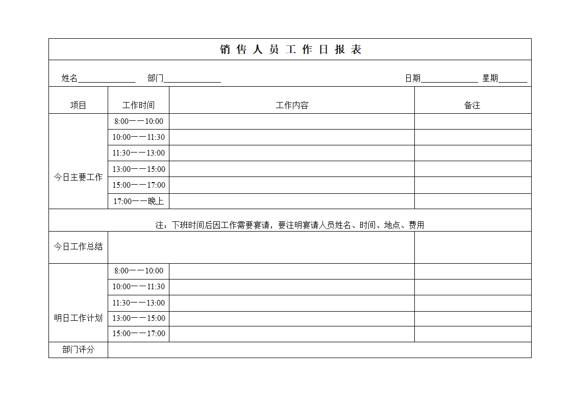 销售工作日报表.doc第1页