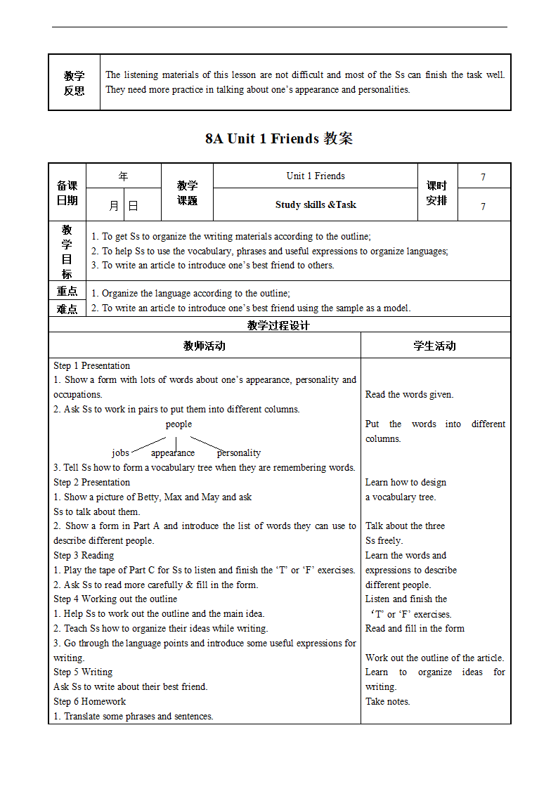 8A Unit1 Friends全单元教案（共7课时）.doc第8页