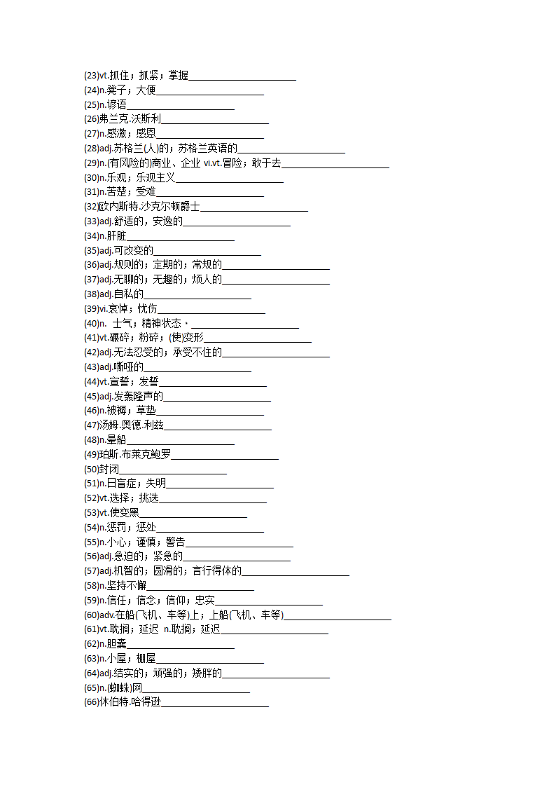 2022届高三英语人教新课标选修十 Unit 1 Nothing ventured单元单词英汉汉英专项练习（含答案）.doc第15页