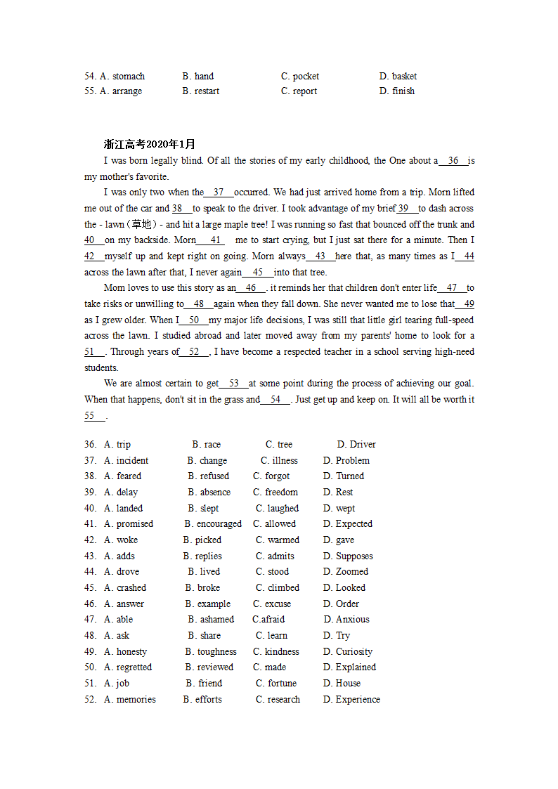 浙江高考英语试卷近5年（2017-2021年)真题分类汇编—完型填空（含答案）.doc第6页