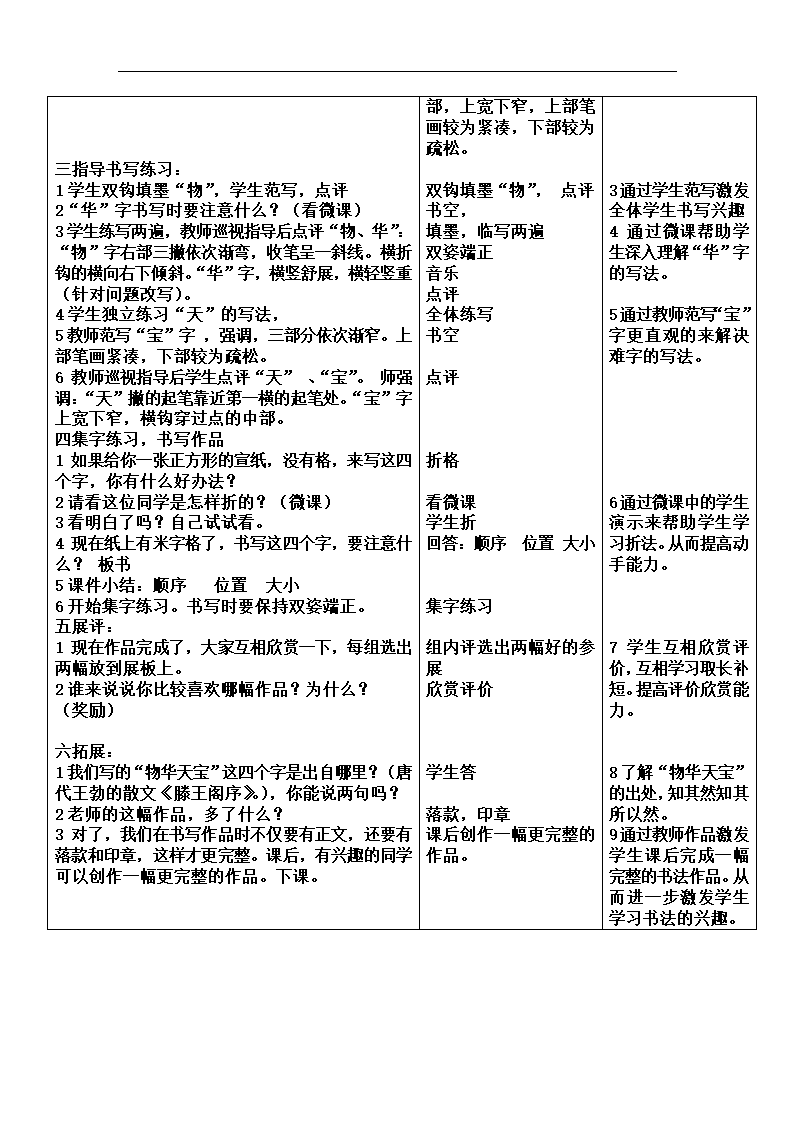 人美版五年级书法上册《集字练习：物华天宝》教学设计.doc第2页