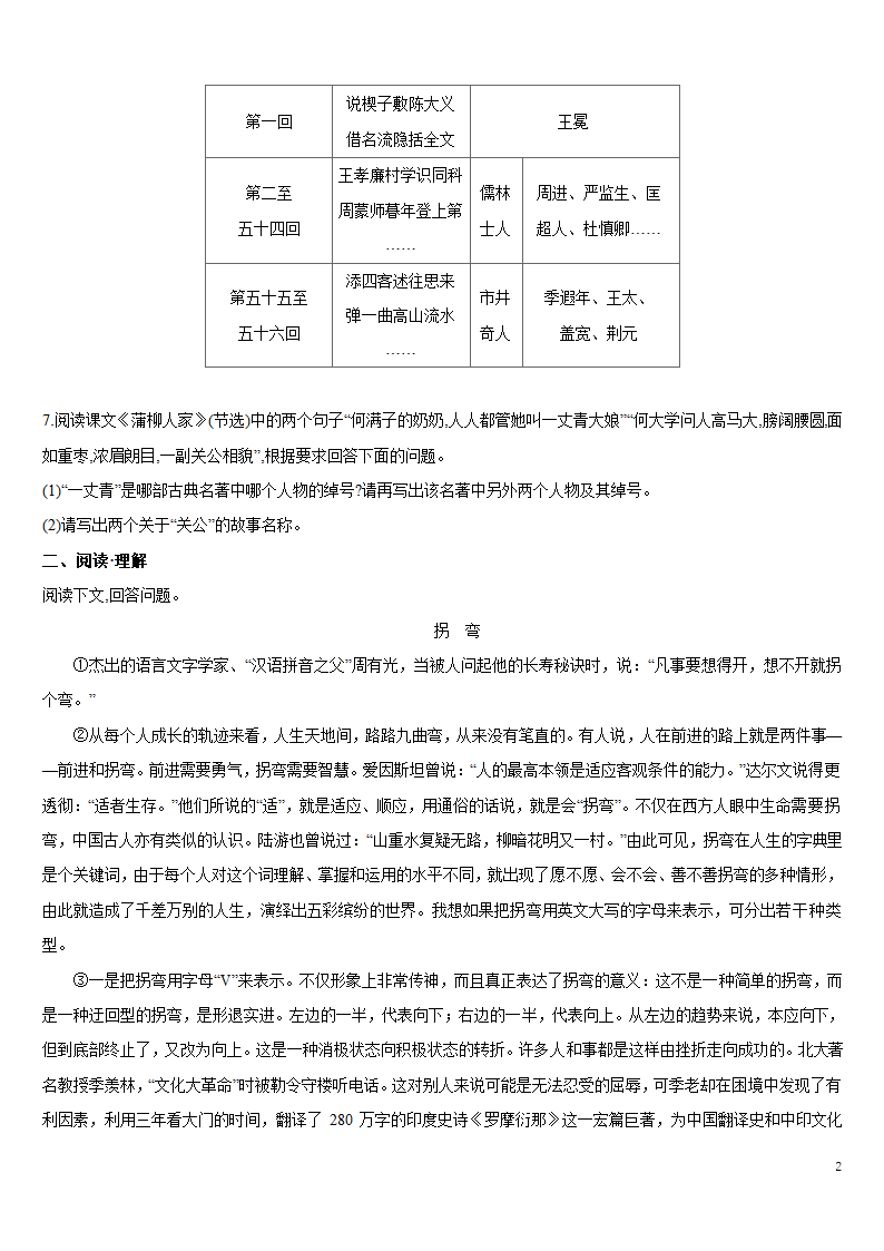 【同步练习】部编版初三语文下册 第二单元综合练习卷（含解析）.doc第2页