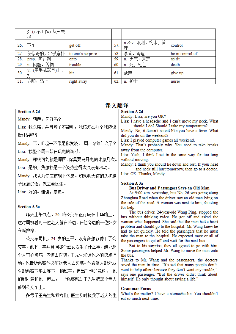 Unit 1 What's the matter？ 单词、课文默写 背诵 2022-2023学年人教版英语八年级下册（含答案）.doc第5页