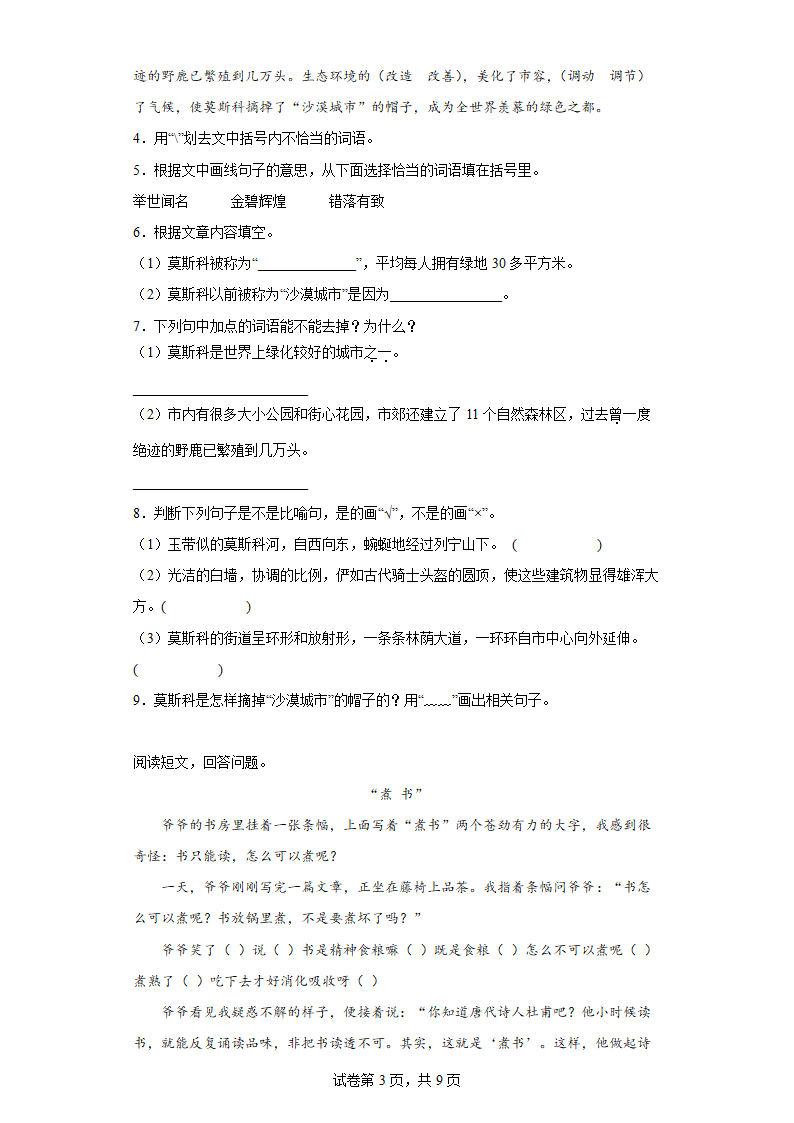 小升初现代文阅读复习卷（二）（有解析）.doc第3页