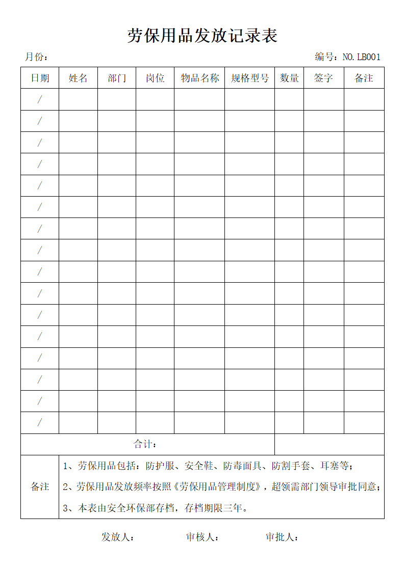 劳保用品发放记录表.docx第1页