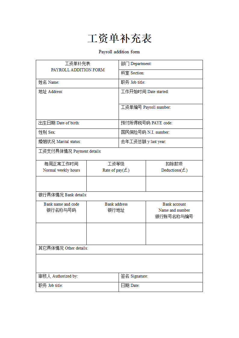 工资单补充表通用模板.doc第2页