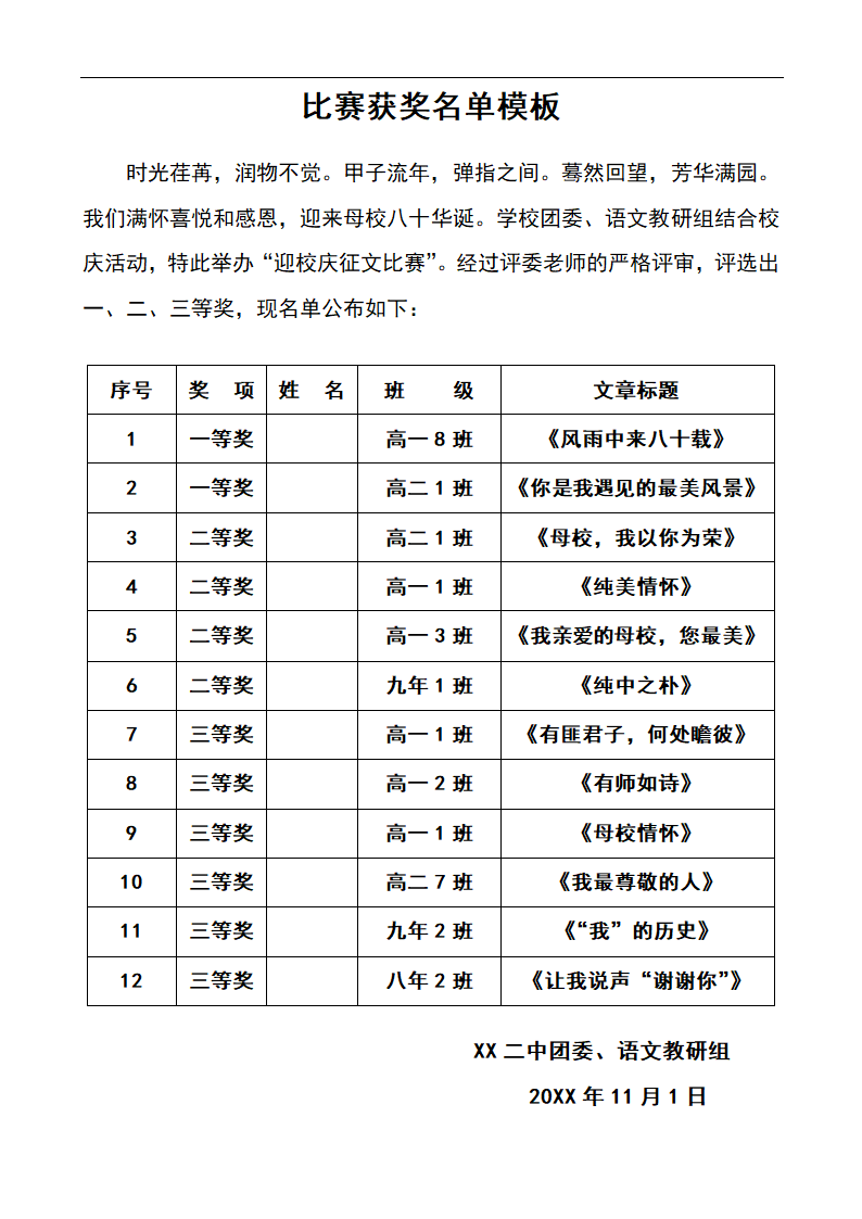 比赛获奖名单模板.docx第1页