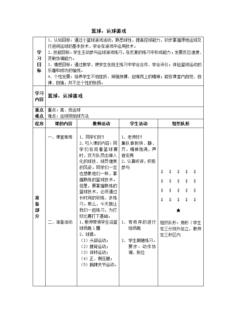 小学体育教案-篮球：运球游戏 全国通用.doc第1页