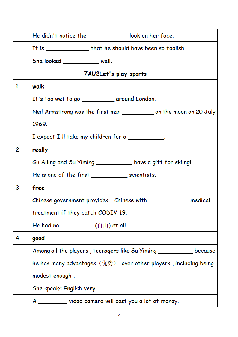 2021-2022学年牛津初中英语七年级上册单词适当填空专题练习（word版，含答案）.doc第2页