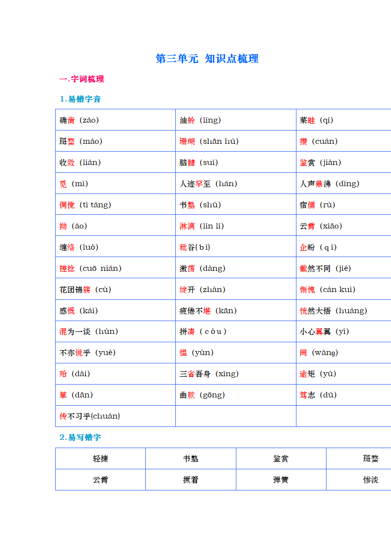 七年级上册(2016部编）第三单元 知识点梳理.doc第1页