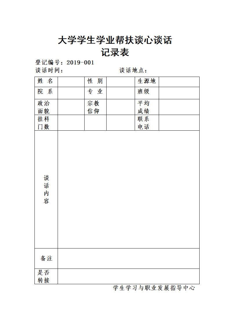 大学学生学业帮扶谈心谈话记录表.doc第1页