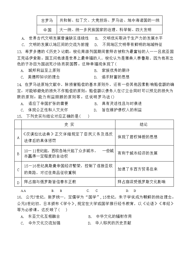 安徽省六安重点中学2022-2023学年高一下学期期中考试历史试卷（Word版无答案）.doc第4页