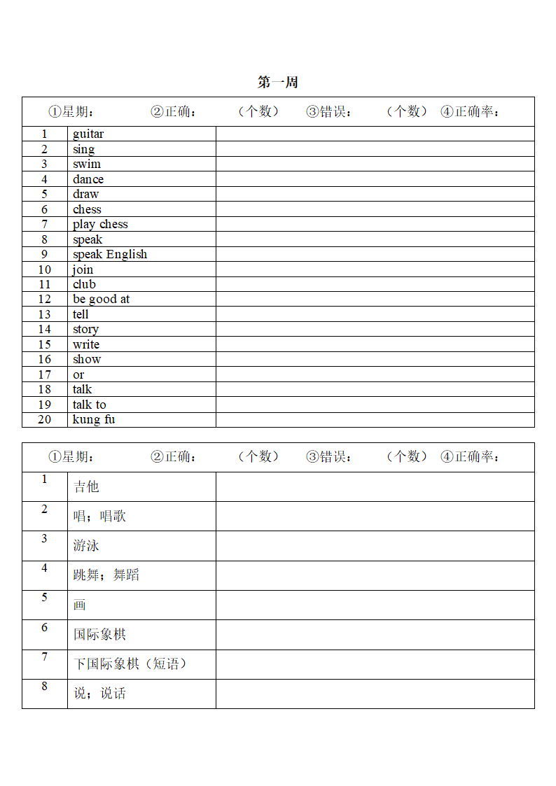 2022年人教版中考复习七年级下册中英词汇默写（第一周）（无答案）.doc第1页