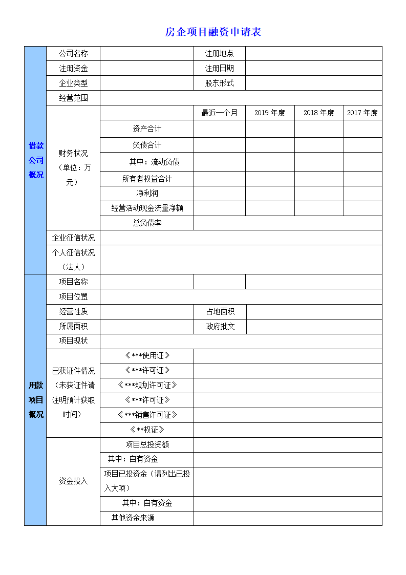 房地产项目融资申请表.docx第1页