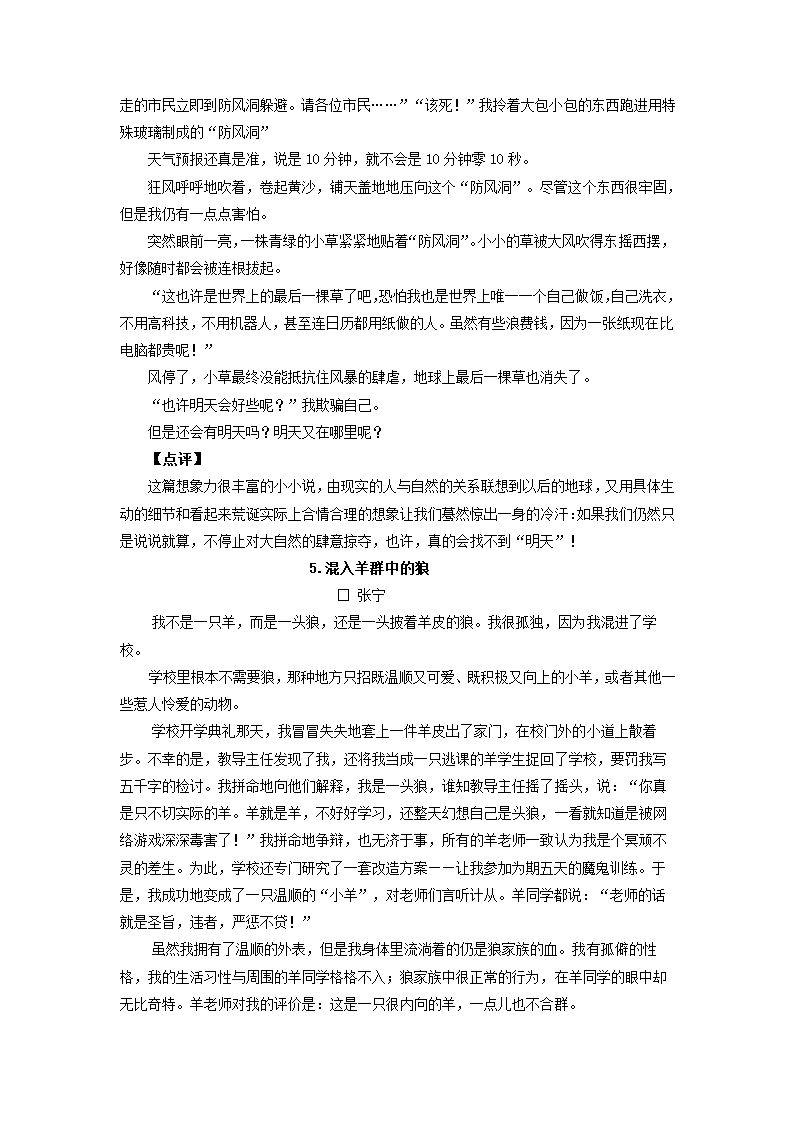 2022年中考作文专题辅导：想象非凡，浮想联翩.doc第5页