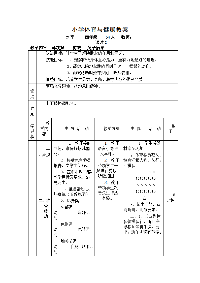 四年级体育  蹲跳起  教案 全国通用.doc第2页