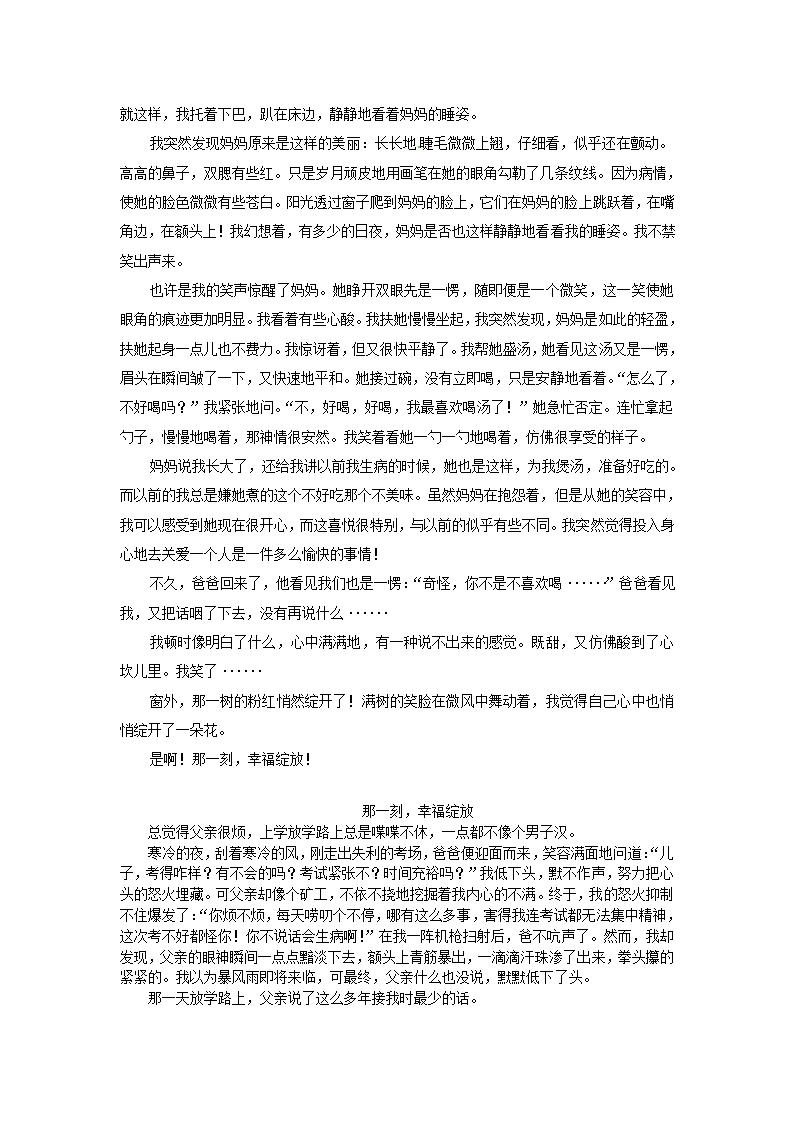 2013中考语文复习资料 作文评讲 那一刻幸福绽放素材.doc第9页