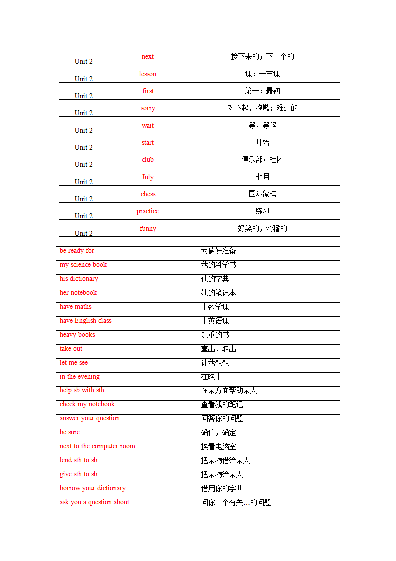 Unit 2 School Life 单词、词组默写清单 2022-2023学年北师大版英语七年级上册（含答案）.doc第8页