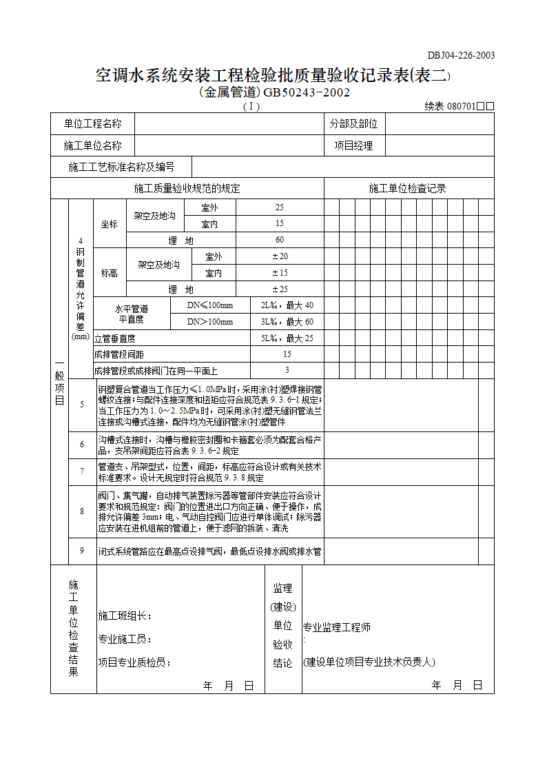 空调水系统安装工程检验批质量验收记录表表一金属管道.doc第3页