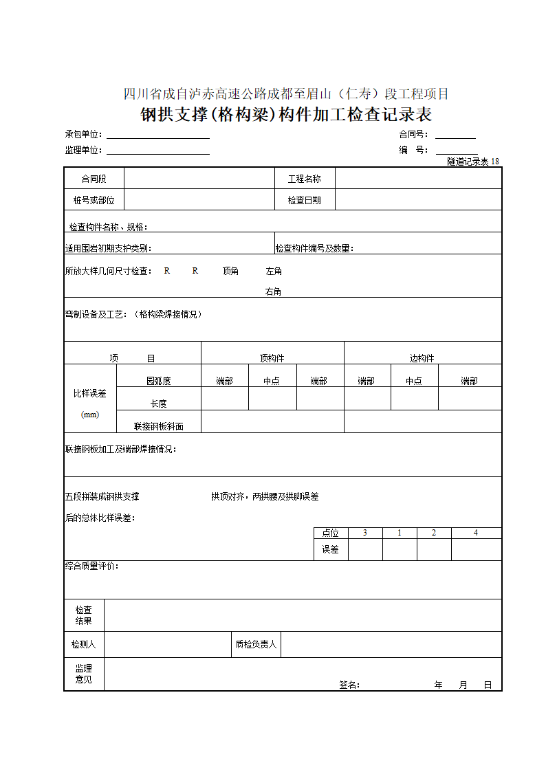 钢拱支撑格构梁构件加工检查记录表.doc第1页