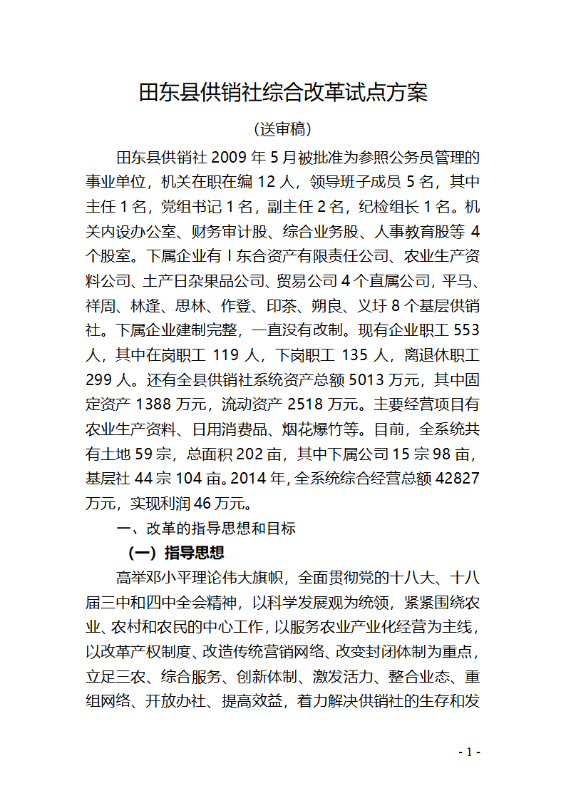 供销社综合改革试点方案第1页