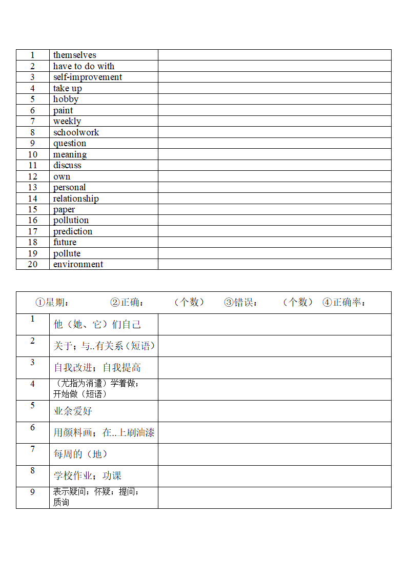 2022年人教版中考复习八年级上册中英词汇默写（第二周)(无答案）.doc第9页