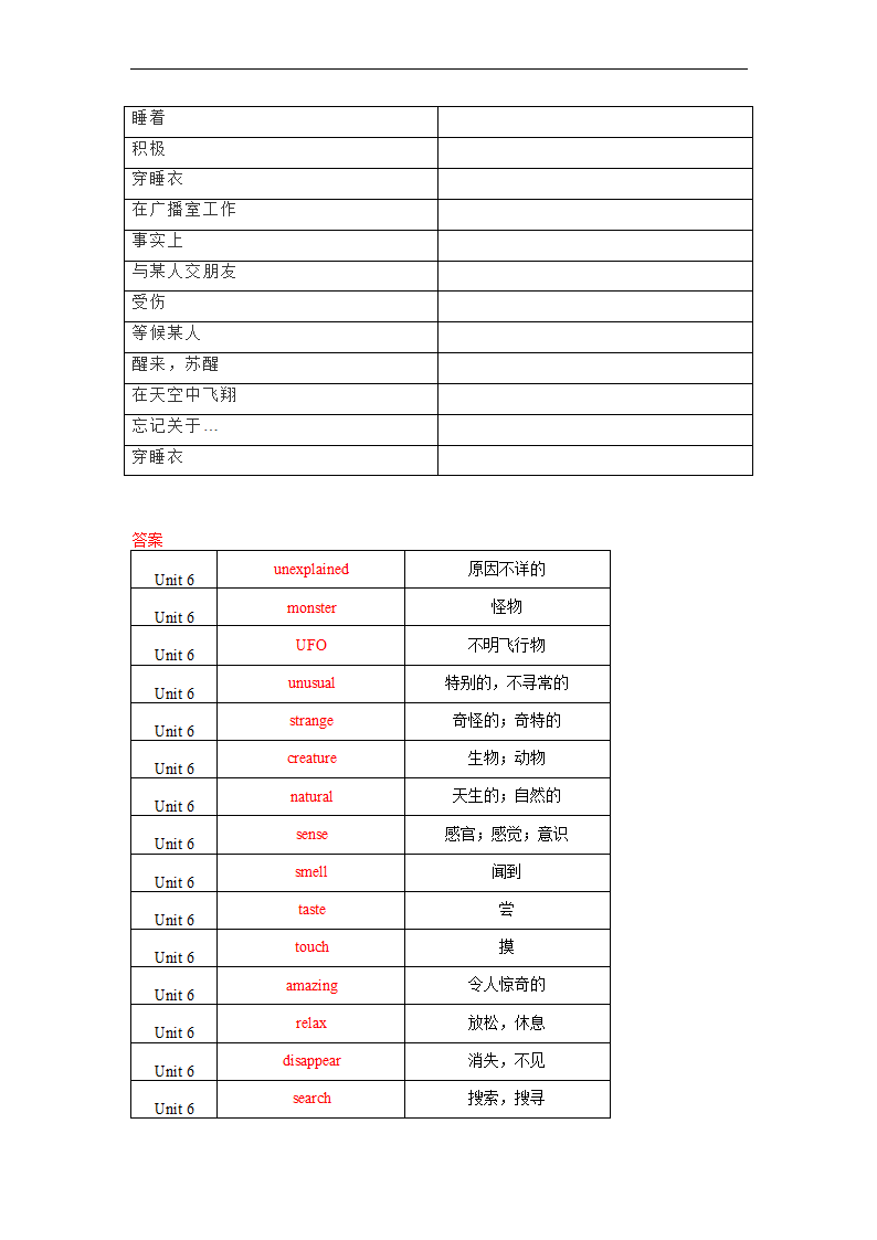 Unit 6 The Unexplained单词、词组默写清单 2022-2023学年北师大版八年级英语上册（含答案）.doc第7页