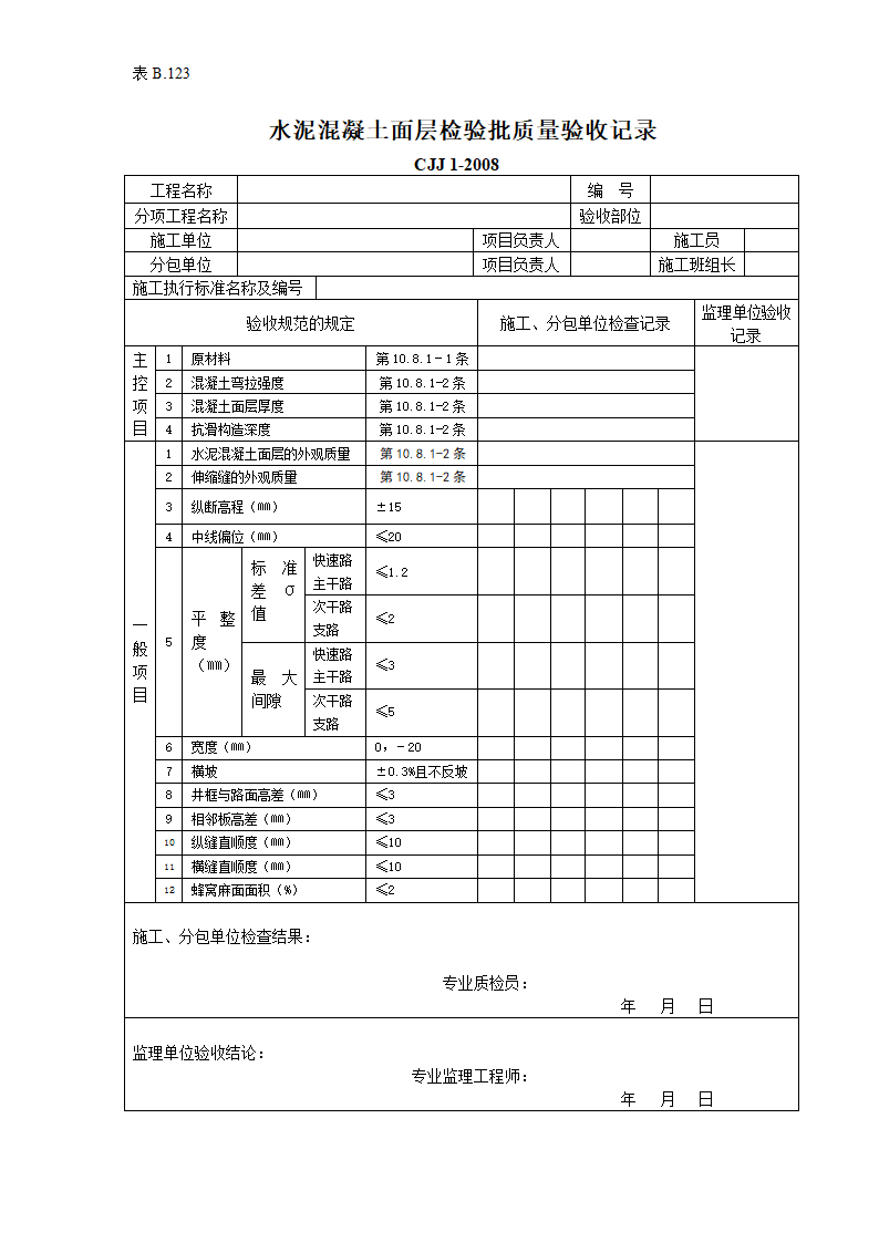 水泥混凝土面层检验批质量的验收记录.doc第1页