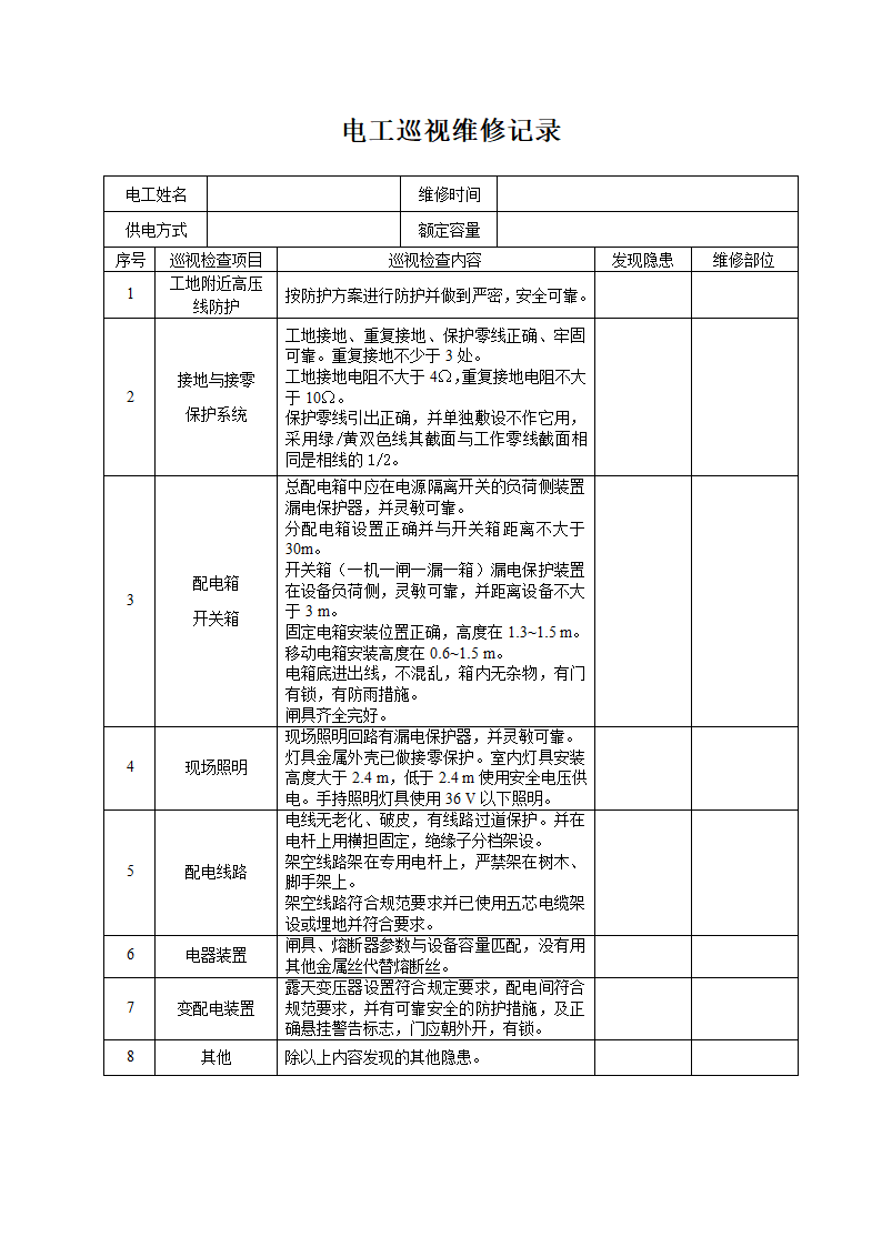 电工巡视维修记录表(含内容).doc第3页