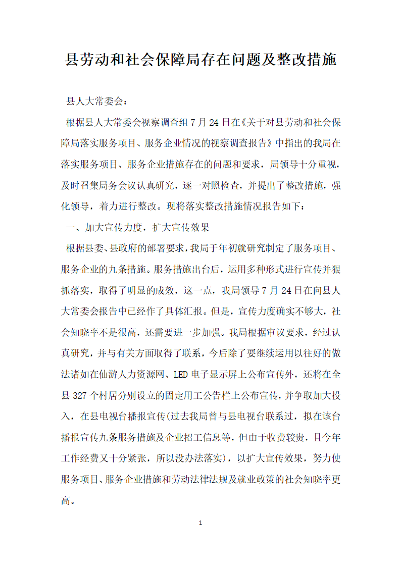 县劳动和社会保障局存在问题及整改报告.docx