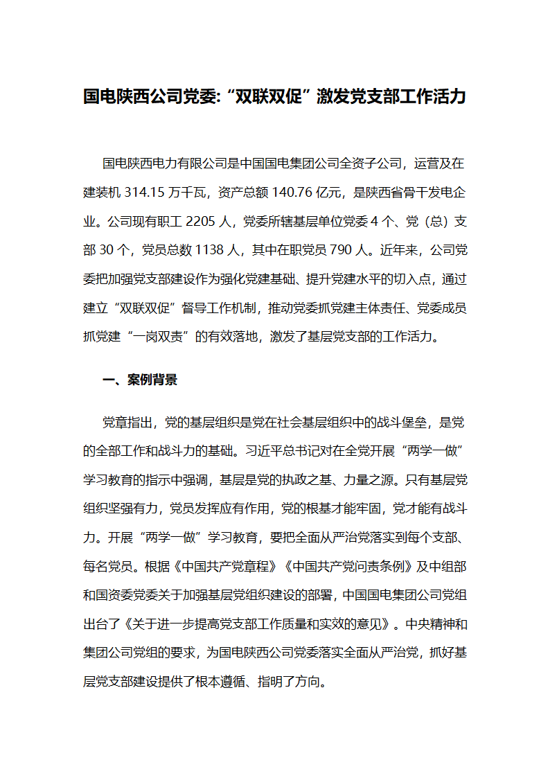 国电陕西公司党委，“双联双促”激发党支部工作活力.docx