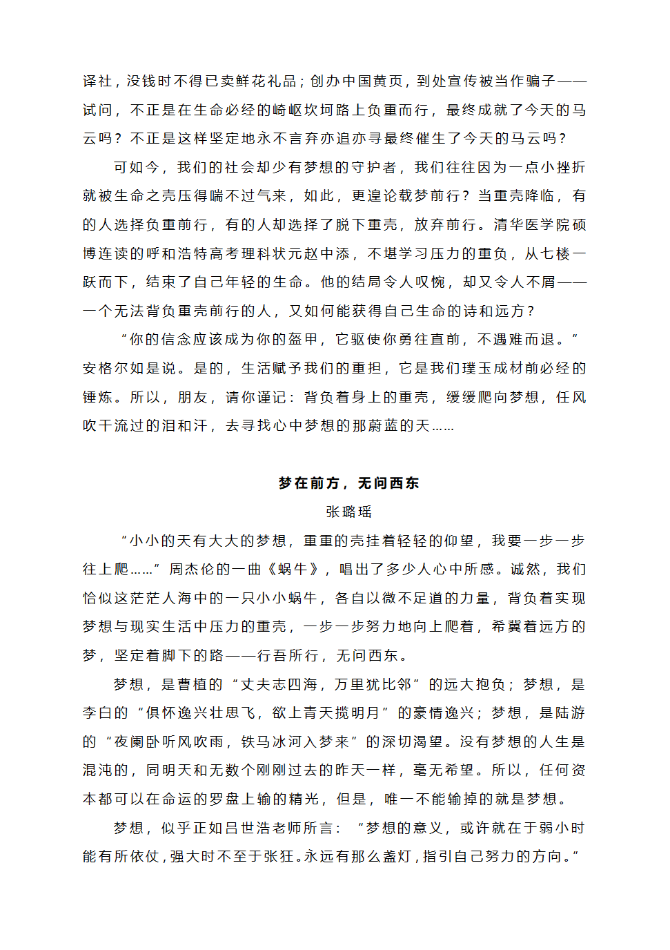 2023届高考模拟主题作文写作：梦在前方，无问西东.doc第2页