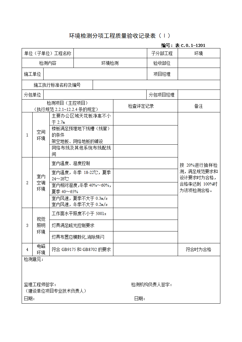 1201环境检测分项工程质量验收记录表Ⅰ.doc第1页