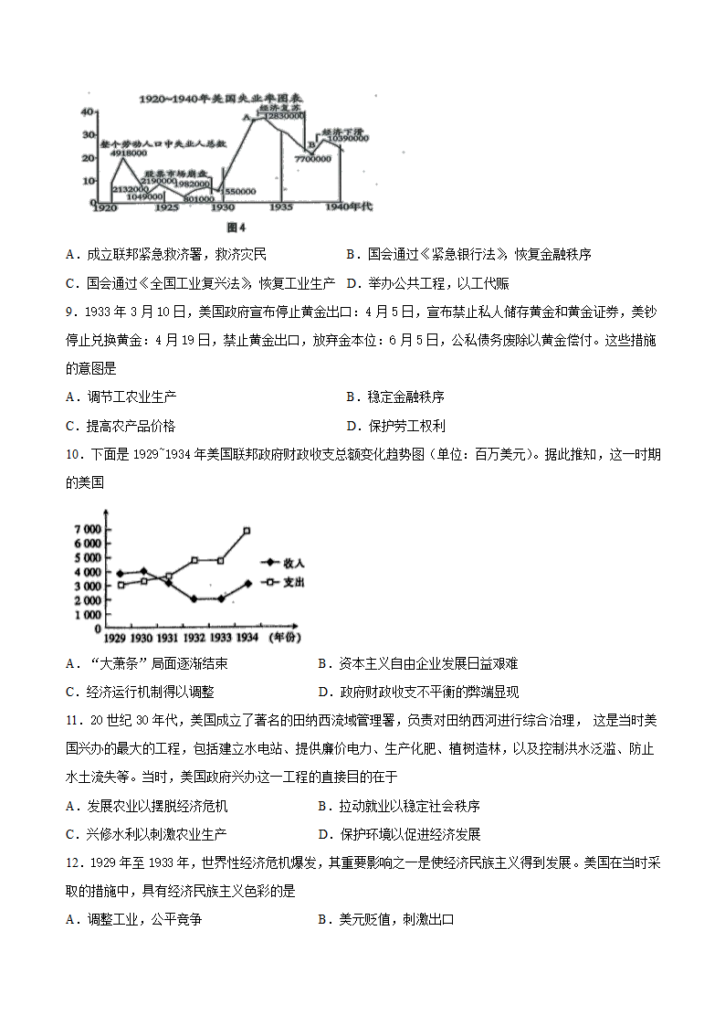 2020-2021学年高中历史人教版必修2 第18课 罗斯福新政 培优练习（word版含答案）.doc第2页