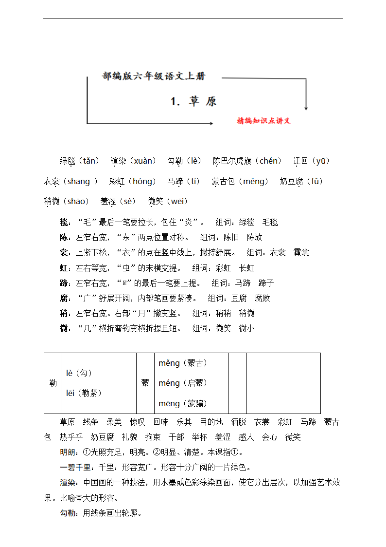 部编版六年级语文上册《1.草原》知识点讲义.doc第1页