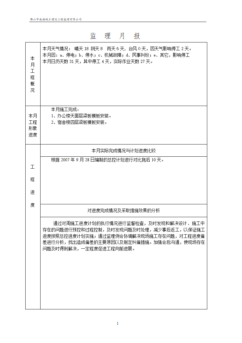 某地村民委员会厂办公楼、宿舍楼、车间工程监理月报.doc第2页